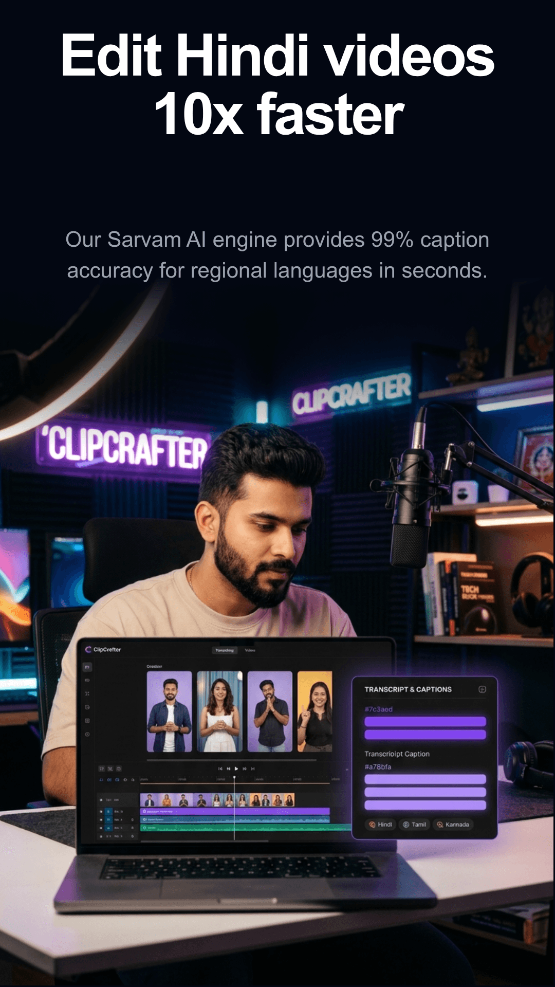 Edit Hindi videos 10x faster with ClipCrafter and Sarvam AI